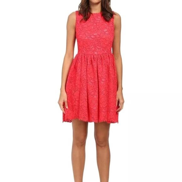 Kate Spade Geranium Coral Floral Lace Sleeveless Hi-Lo Raw Hem Side Dress Size 4 - Picture 1 of 9